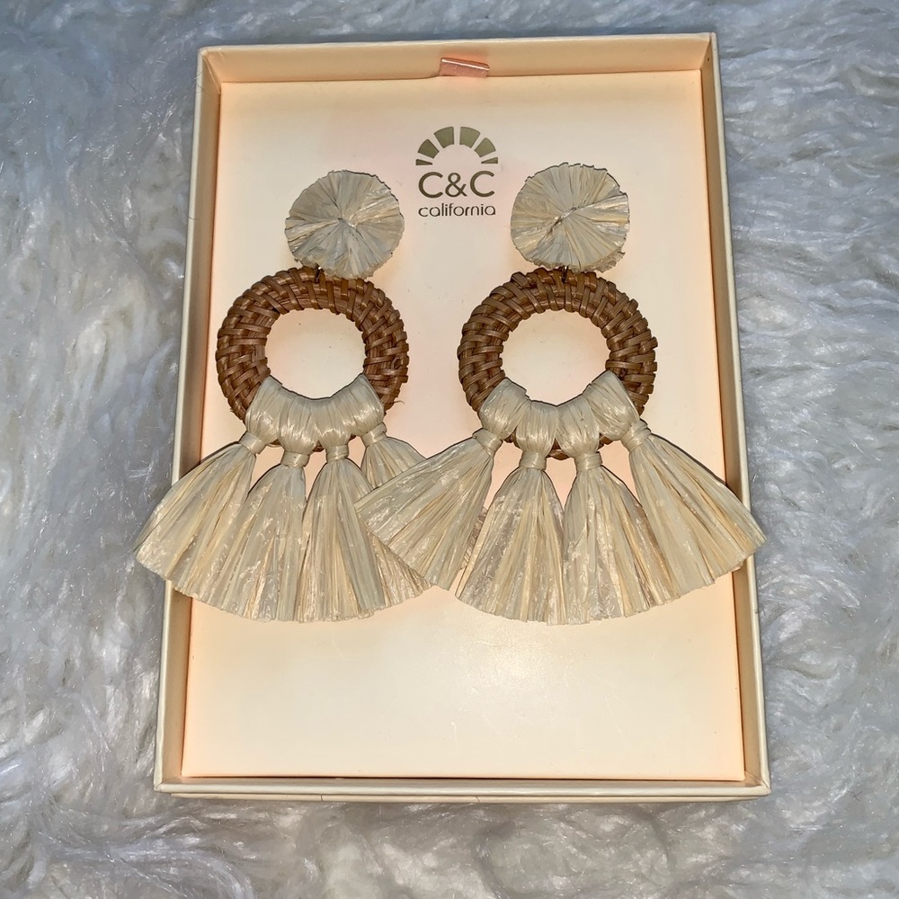 NEW C&C California Rattan Boho Statement Earrings